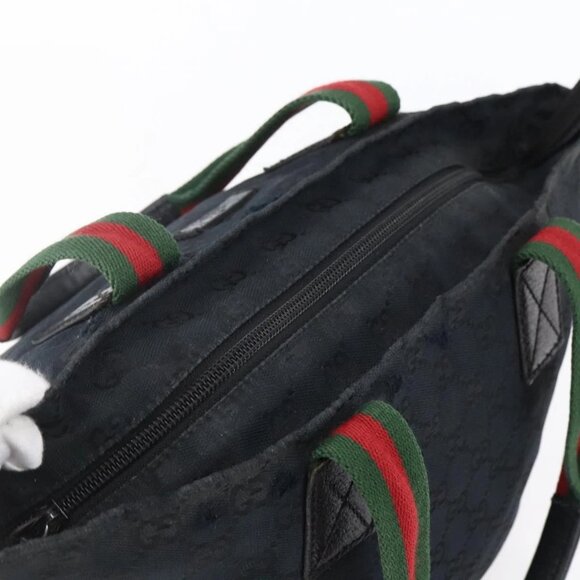GUCCI GG Canvas Web Sherry Line Hand Bag Black Red Green 131228 Auth 152084 - Picture 7 of 16